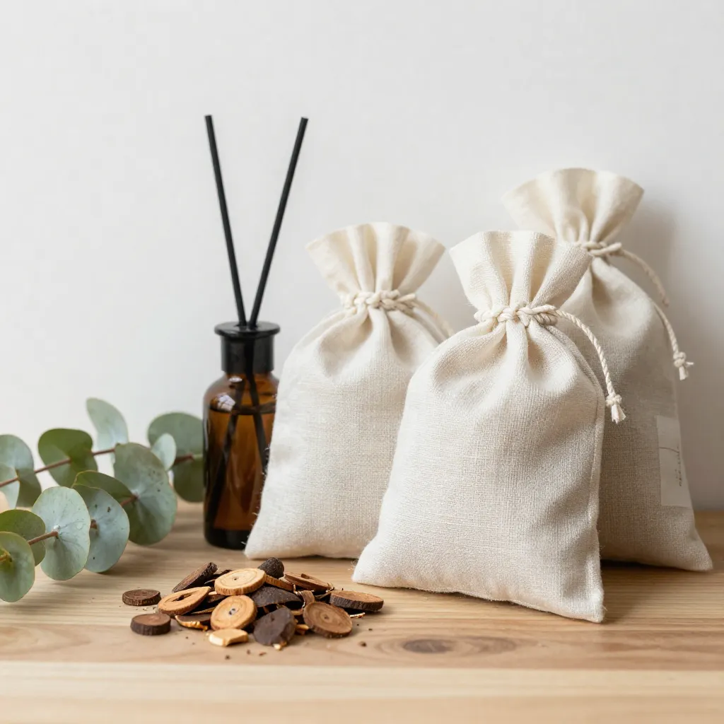 Botanical elements arranged in decorative containers